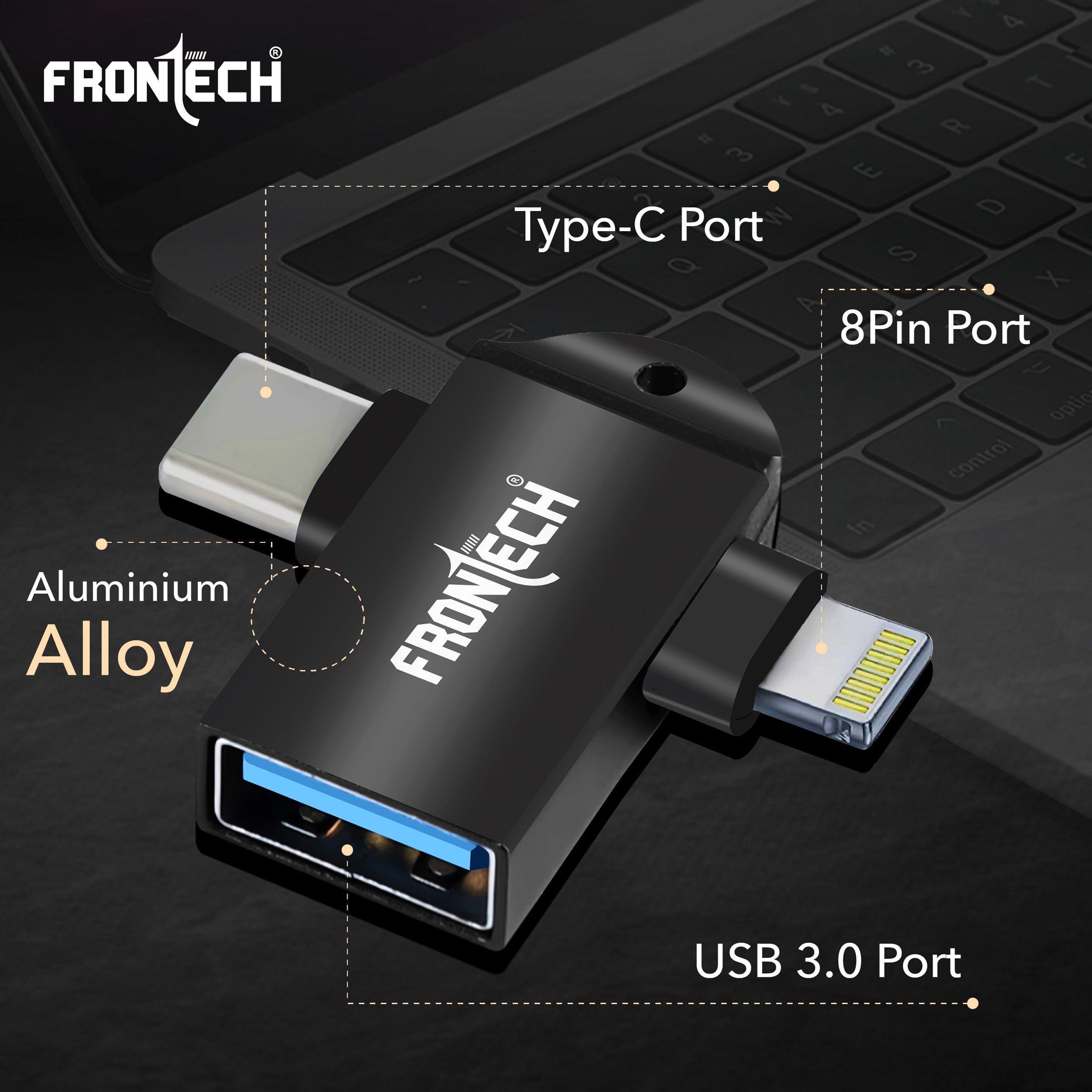 Frontech Dual Interface OTG Converter – USB to Type-C & 8-Pin Converter for Android & iOS (NC-0046). Frontech Dual Interface OTG Converter – USB to Type-C & 8-Pin Converter for Android & iOS (NC-0046).